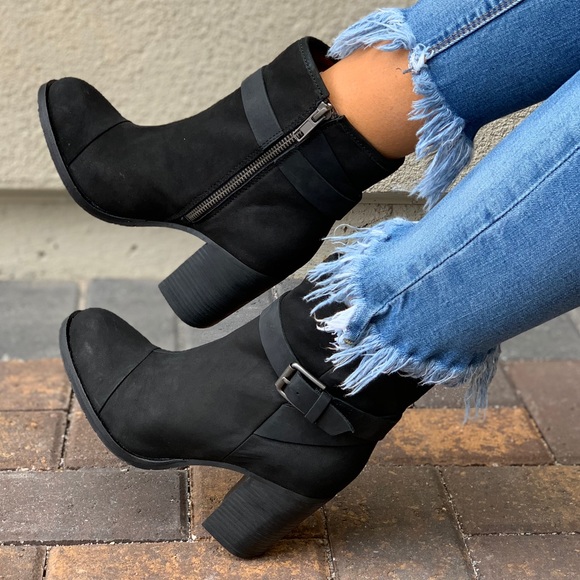 Black Distressed Leather High Heel Ankle Boots - Picture 6 of 8